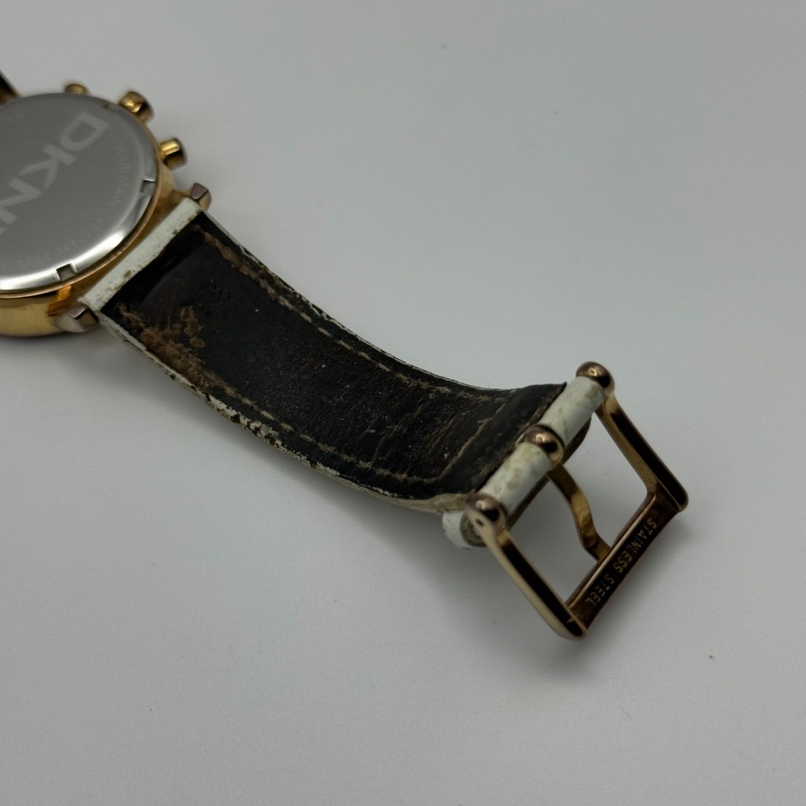 DKNY Chronograph Watch Mother Of Pearl Quartz Leather NY-4578 Date Dial 36mm