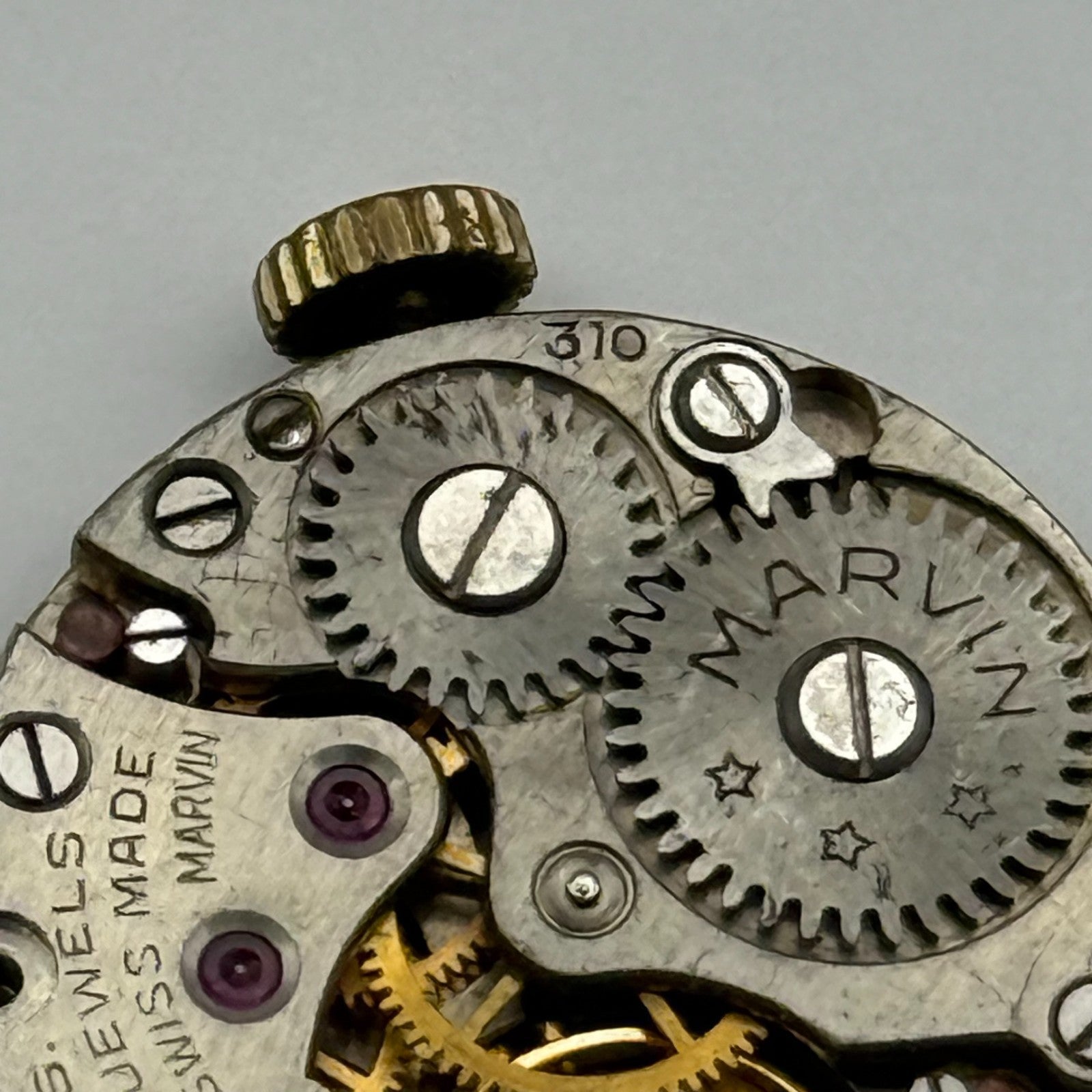 Marvin 310 Watch Movement Manual Wind Vintage Swiss 15 Jewels Parts 19.6mm