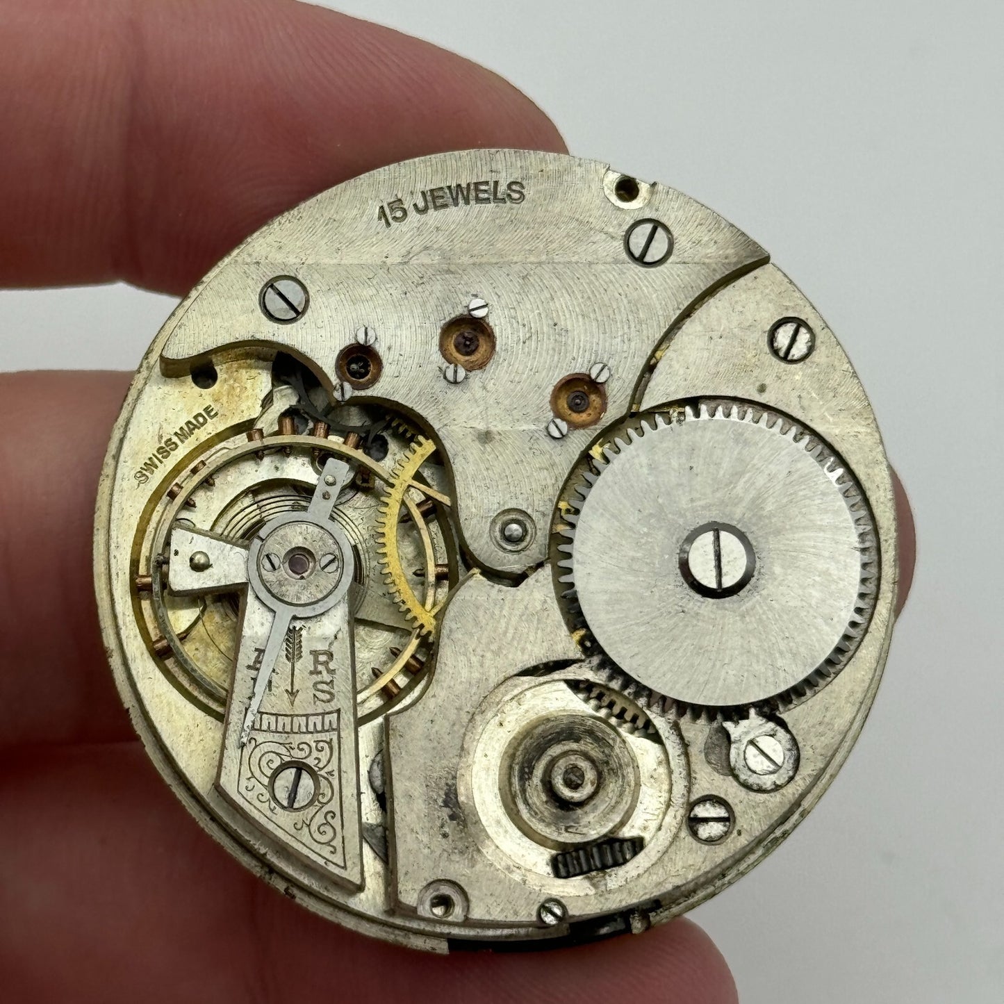 43.1mm Vintage Open Face Swiss Made Pocket Watch Movement PARTS REPAIR SPARES