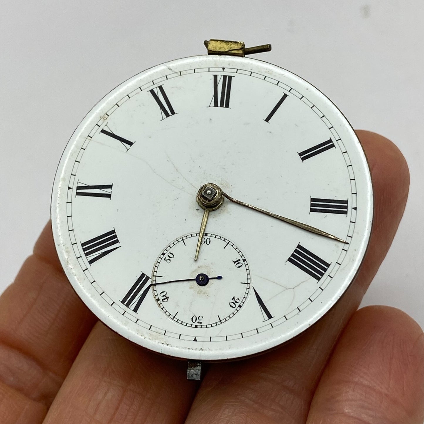 44.6mm Antique Key Wound Reversing Pinion Pocket Watch Movement PARTS REPAIR