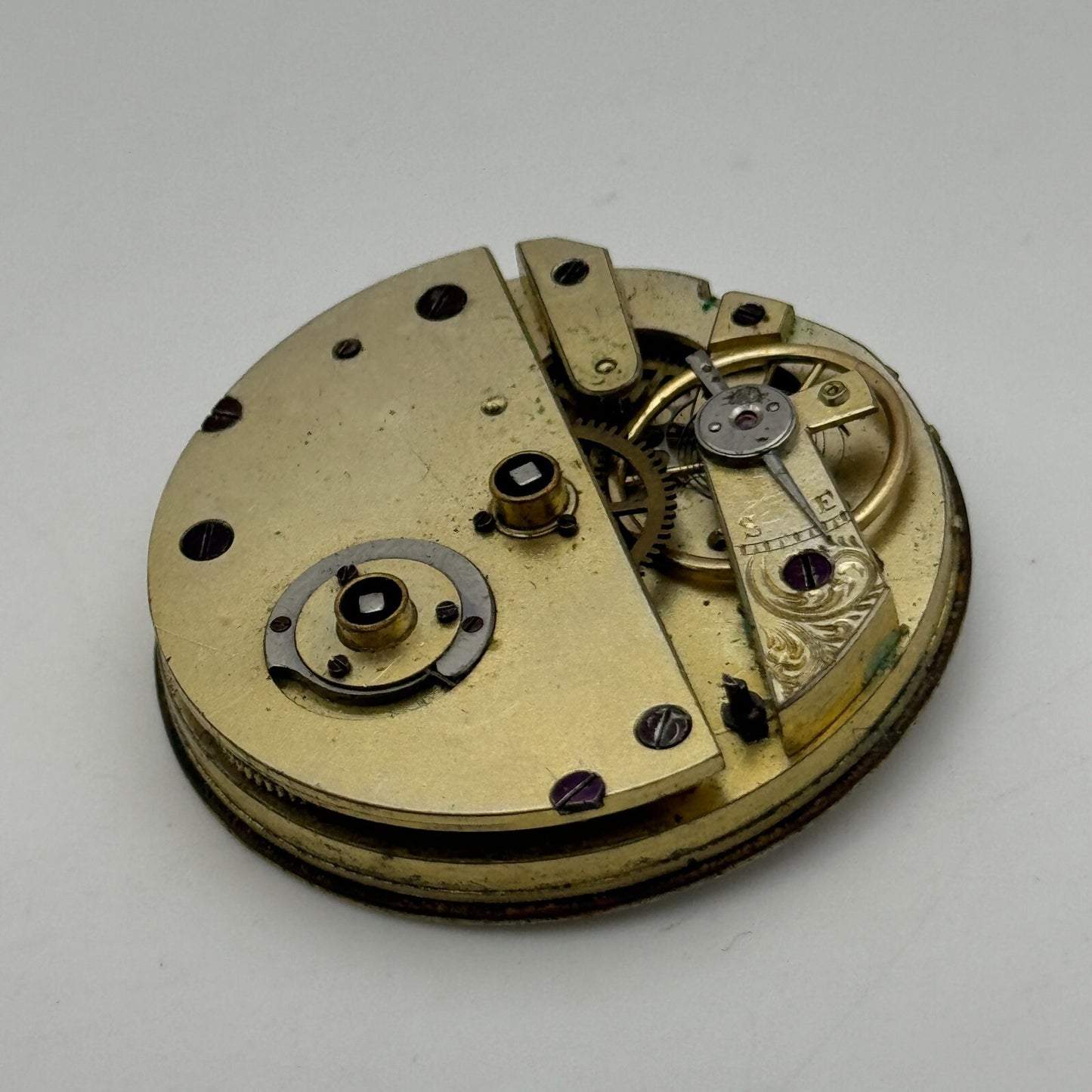 41.8mm Antique Unidentified Key Wound Pocket Watch Movement Dial Hands PARTS