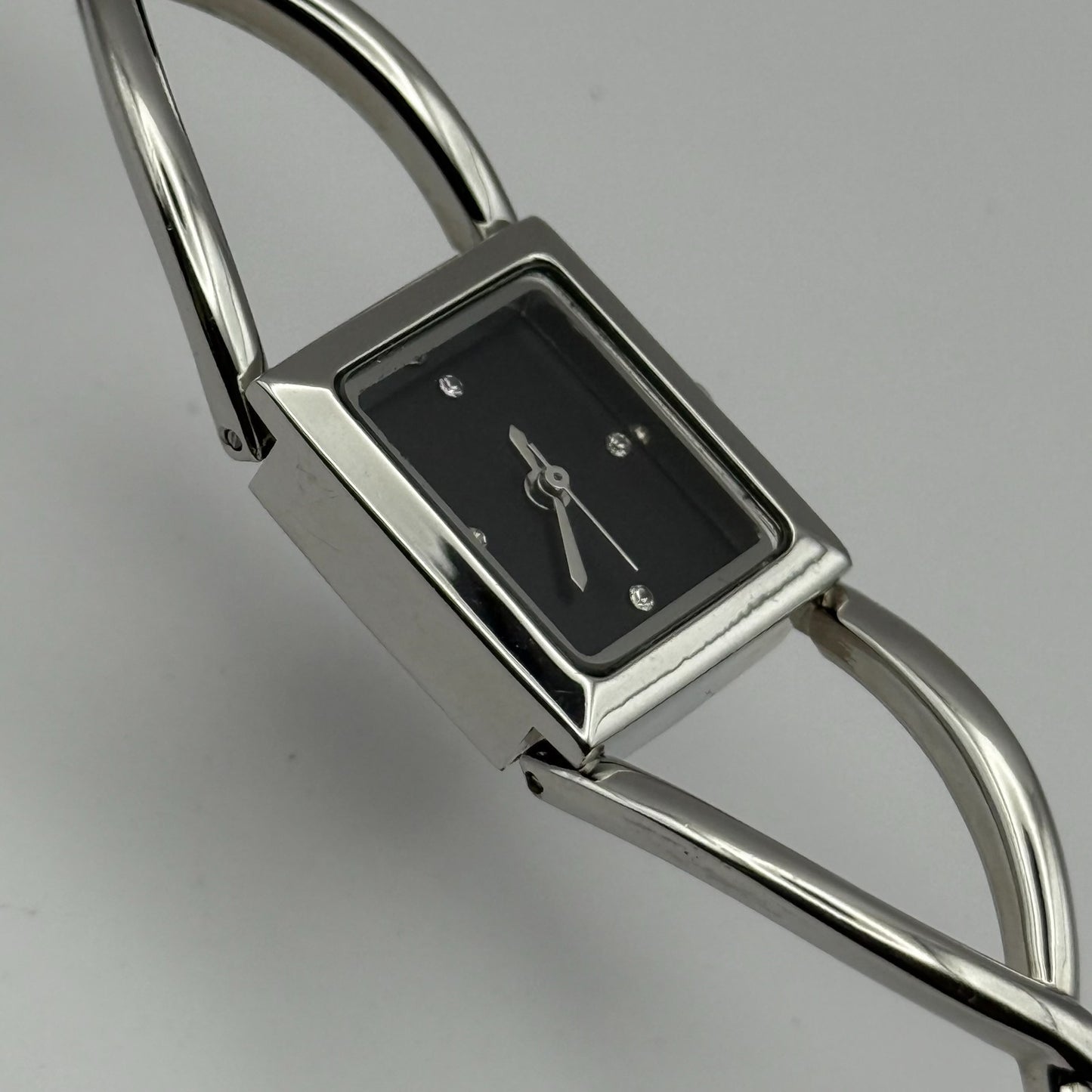 Avon Ladies Quartz Watch Black Square Dial Silver Tone Bracelet Working 19mm