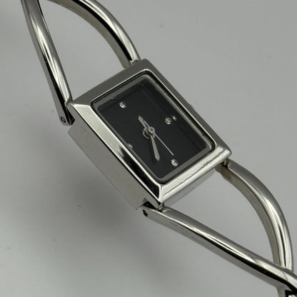 Avon Ladies Quartz Watch Black Square Dial Silver Tone Bracelet Working 19mm