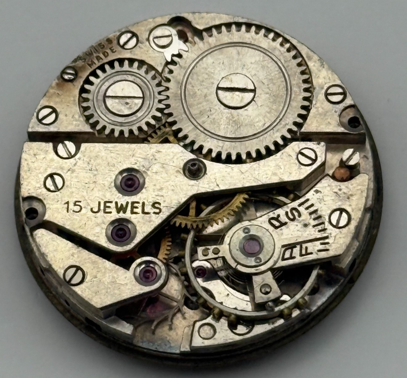 John Elkan Ltd London Watch Movement Manual Wind Vintage 15 Jewels Parts 24.4mm