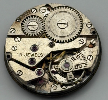 John Elkan Ltd London Watch Movement Manual Wind Vintage 15 Jewels Parts 24.4mm