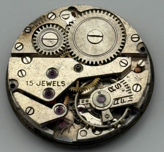 John Elkan Ltd London Watch Movement Manual Wind Vintage 15 Jewels Parts 24.4mm