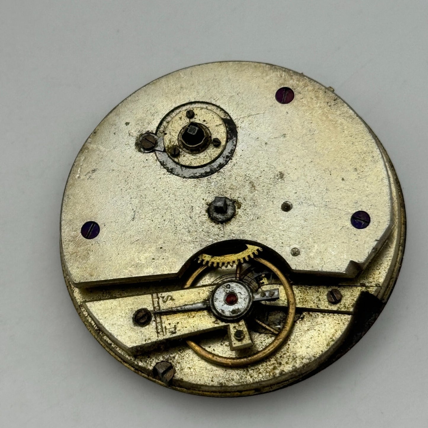 47.6mm Antique Unidentified Key Wound Pocket Watch Movement Dial PARTS REPAIR