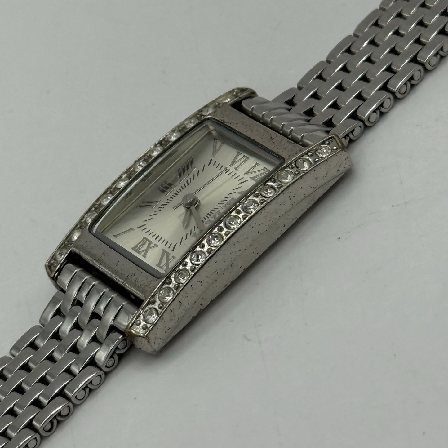 20mm Working Ladies M&S Silver Tone Jewelled Quartz Watch Broken Strap