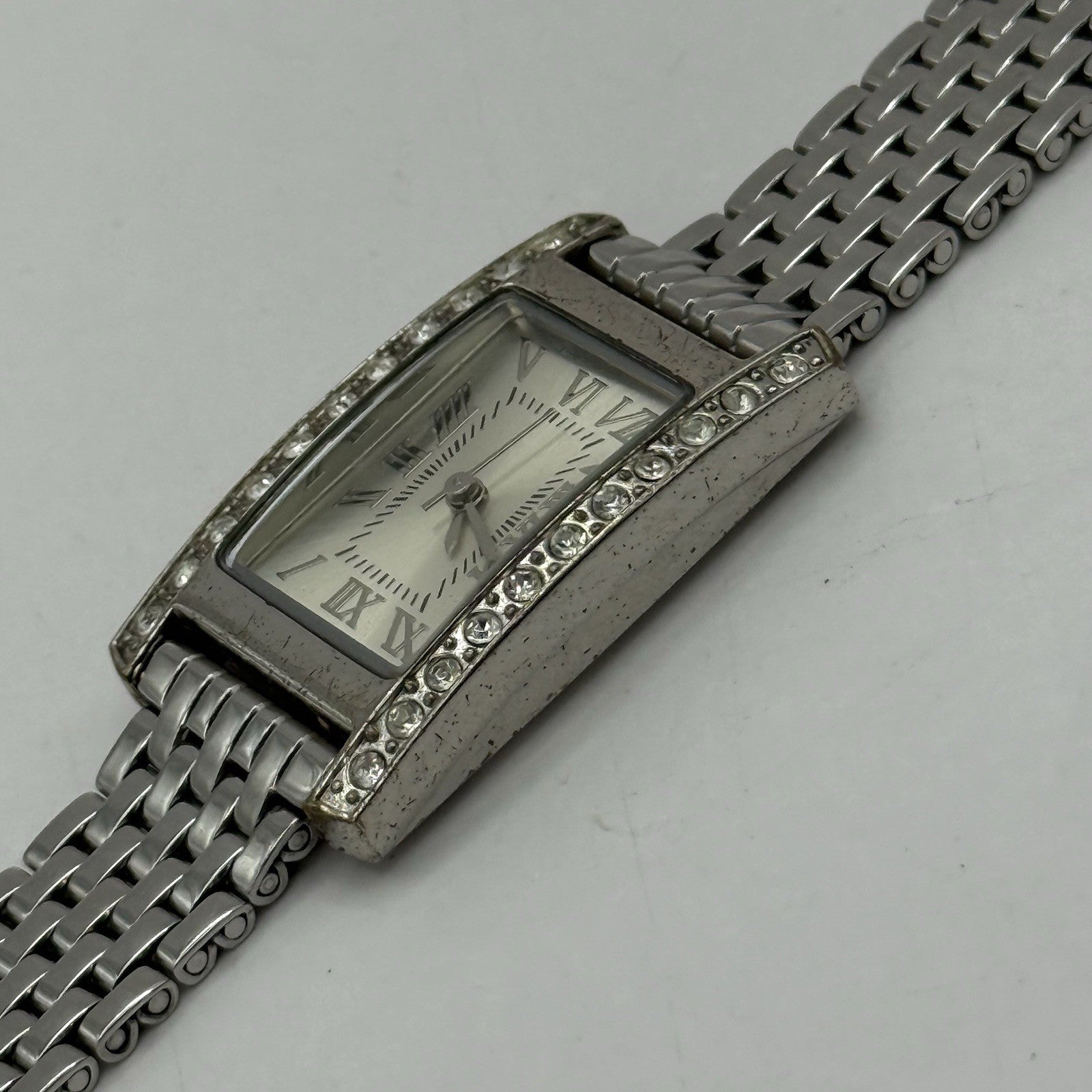 20mm Working Ladies M&S Silver Tone Jewelled Quartz Watch Broken Strap