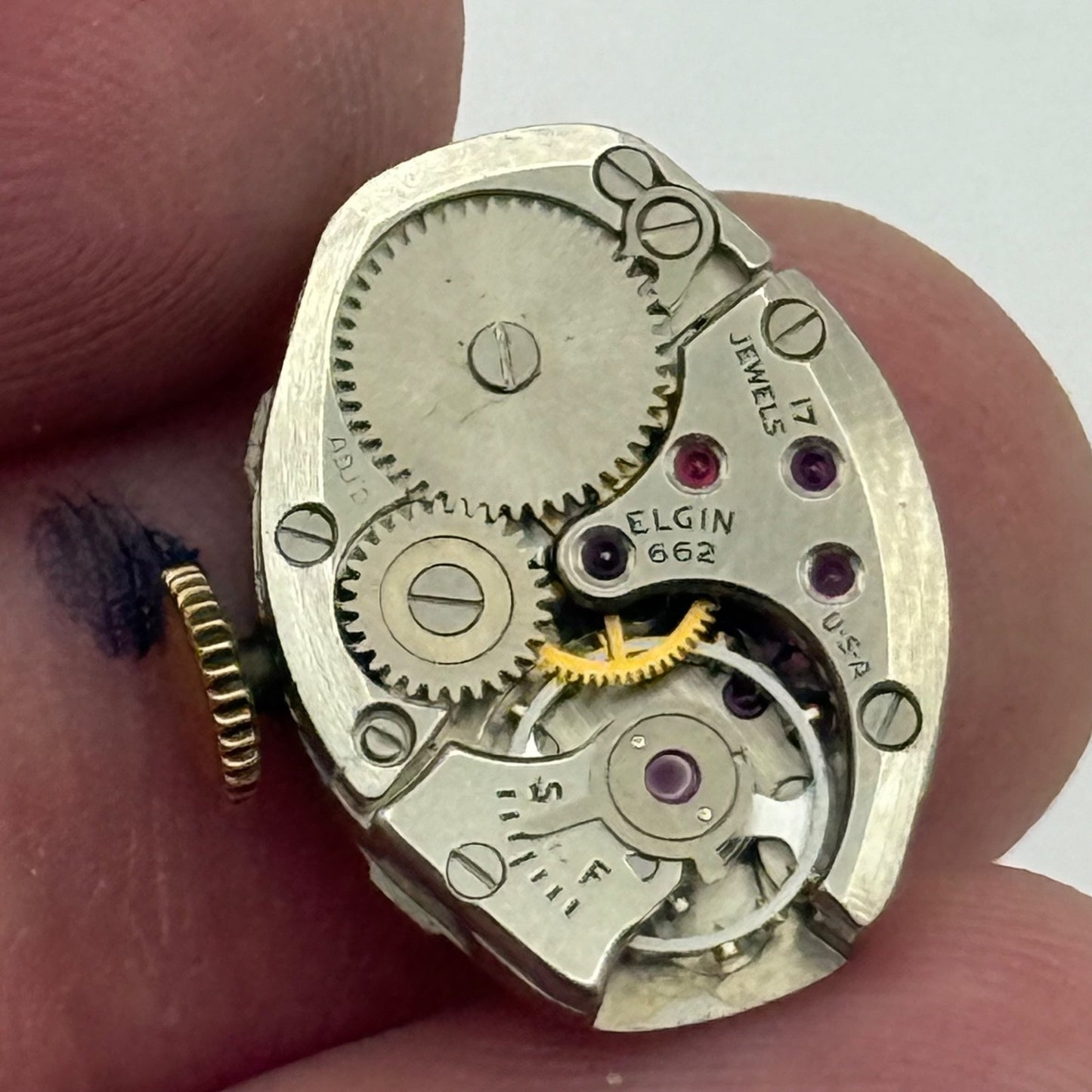 Elgin 662 Watch Movement 17 Jewels USA Vintage American Parts Repair 14.3mm