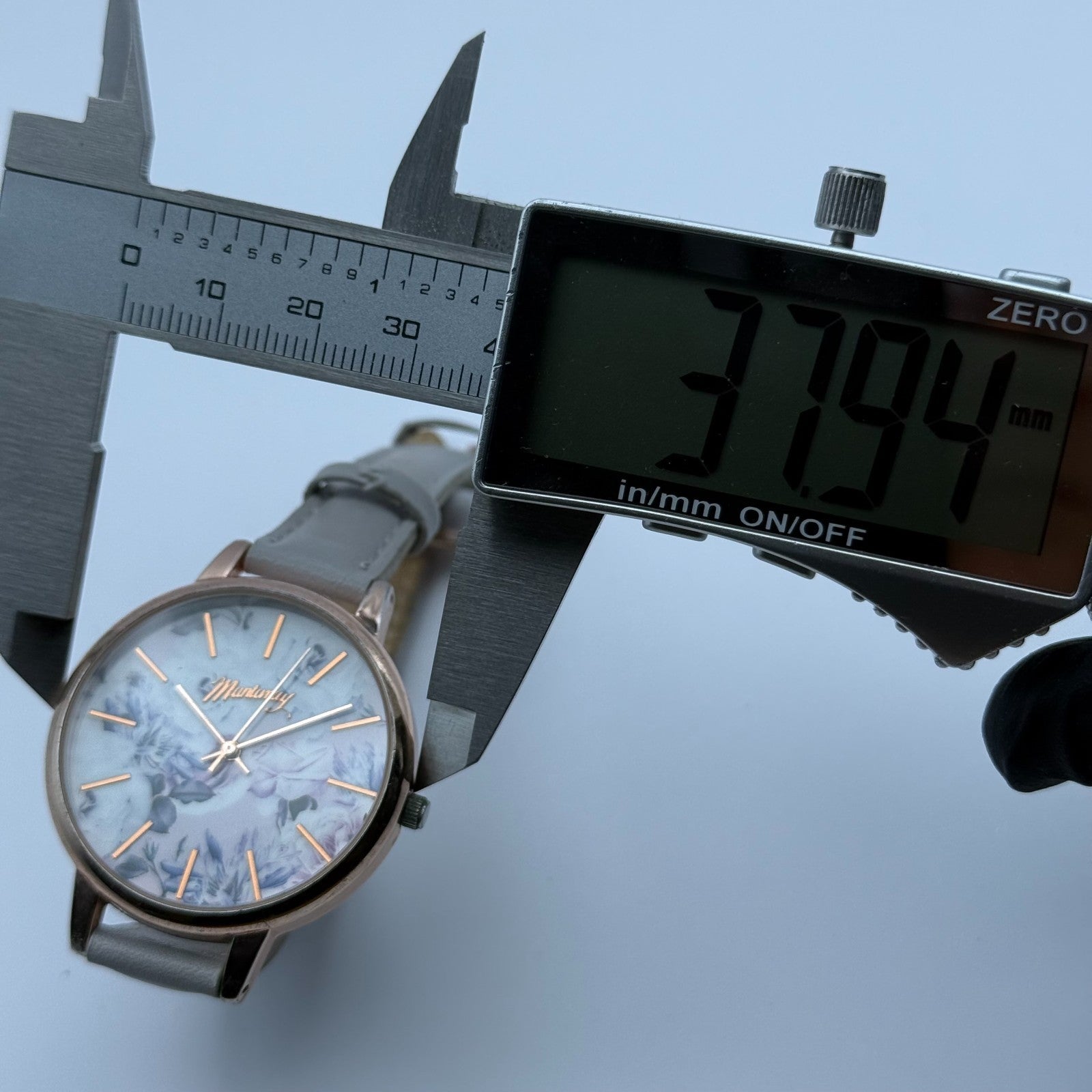 Mantaray Ladies Quartz Watch Floral Design Dial Grey Strap Japan Working 38mm