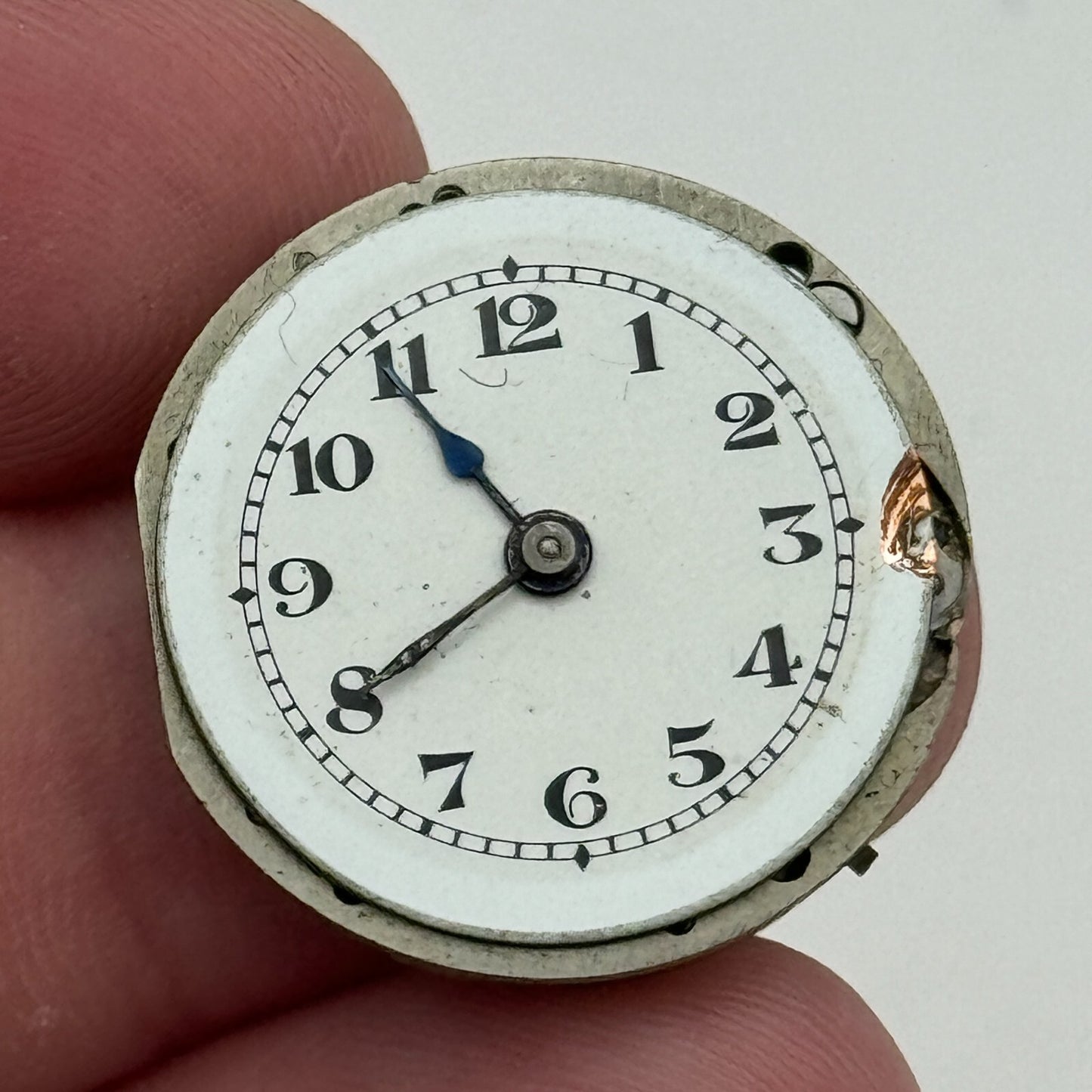 24.1mm Unidentified Manual Wind Trench Watch Movement Dial Hands Vintage PARTS