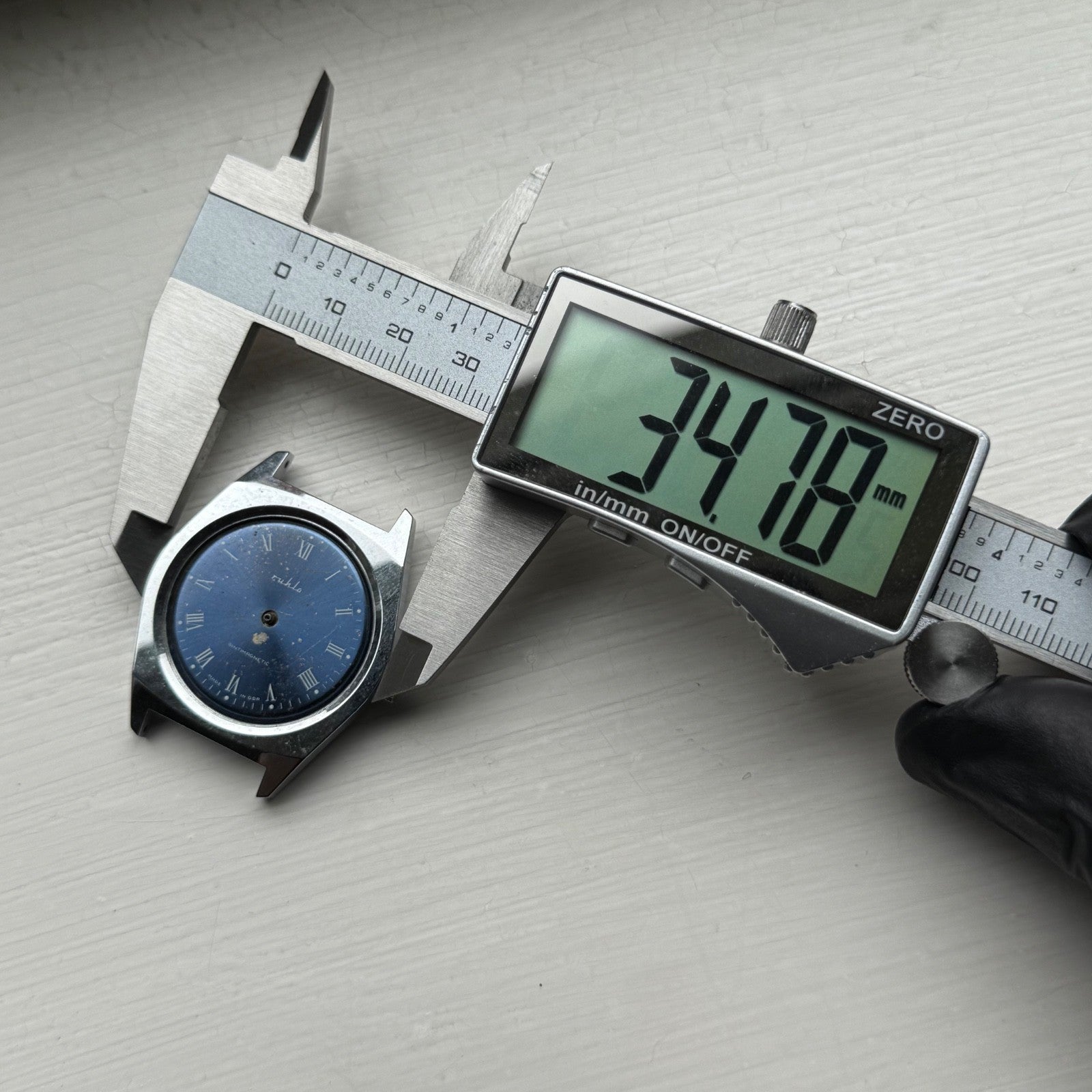 34mm Vintage Ruhla Made In GDR Blue Dial Manual Wind Watch PARTS / REPAIR