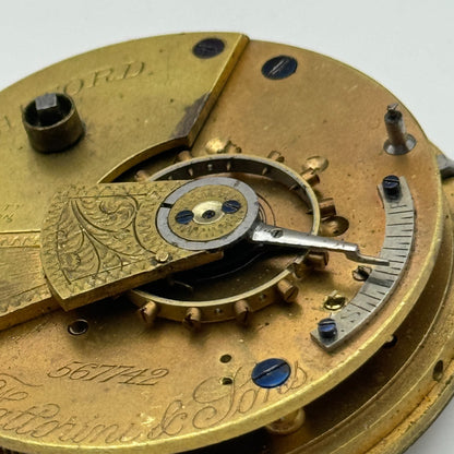 46.5mm Fattoroni & Sons Bradford Chronometer Makers Pocket Watch Movement PARTS