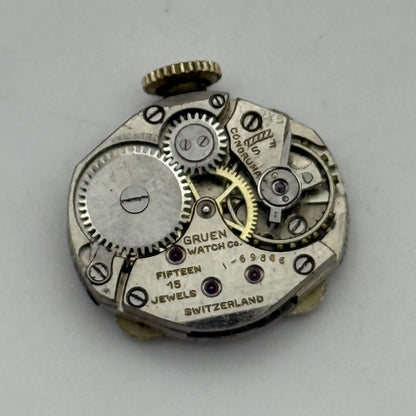 15.1mm Vintage Gruen 1-69866 Manual Wind Watch Movement PARTS REPAIR