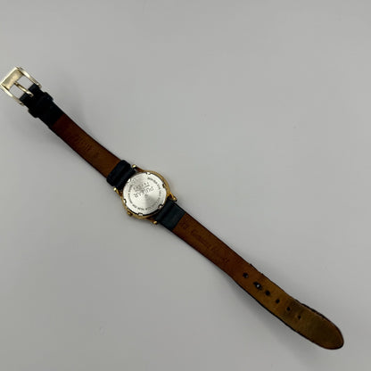 Pulsar Ladies Quartz Watch Date Dial Gold Tone Blue Leather Strap Working 24mm