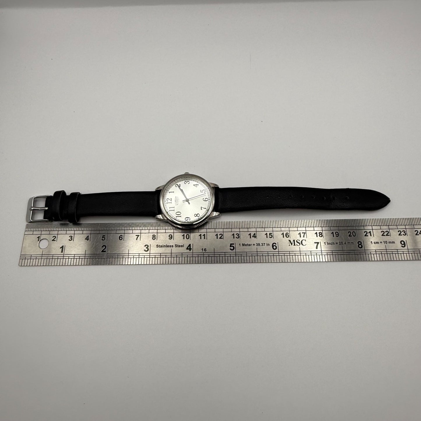 Limit 1912 Ladies Quartz Watch Silver Dial Black Strap Working 34mm New Battery