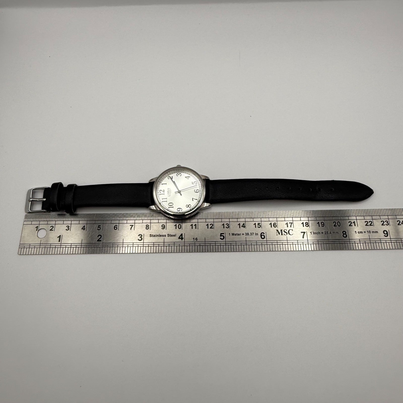 Limit 1912 Ladies Quartz Watch Silver Dial Black Strap Working 34mm New Battery