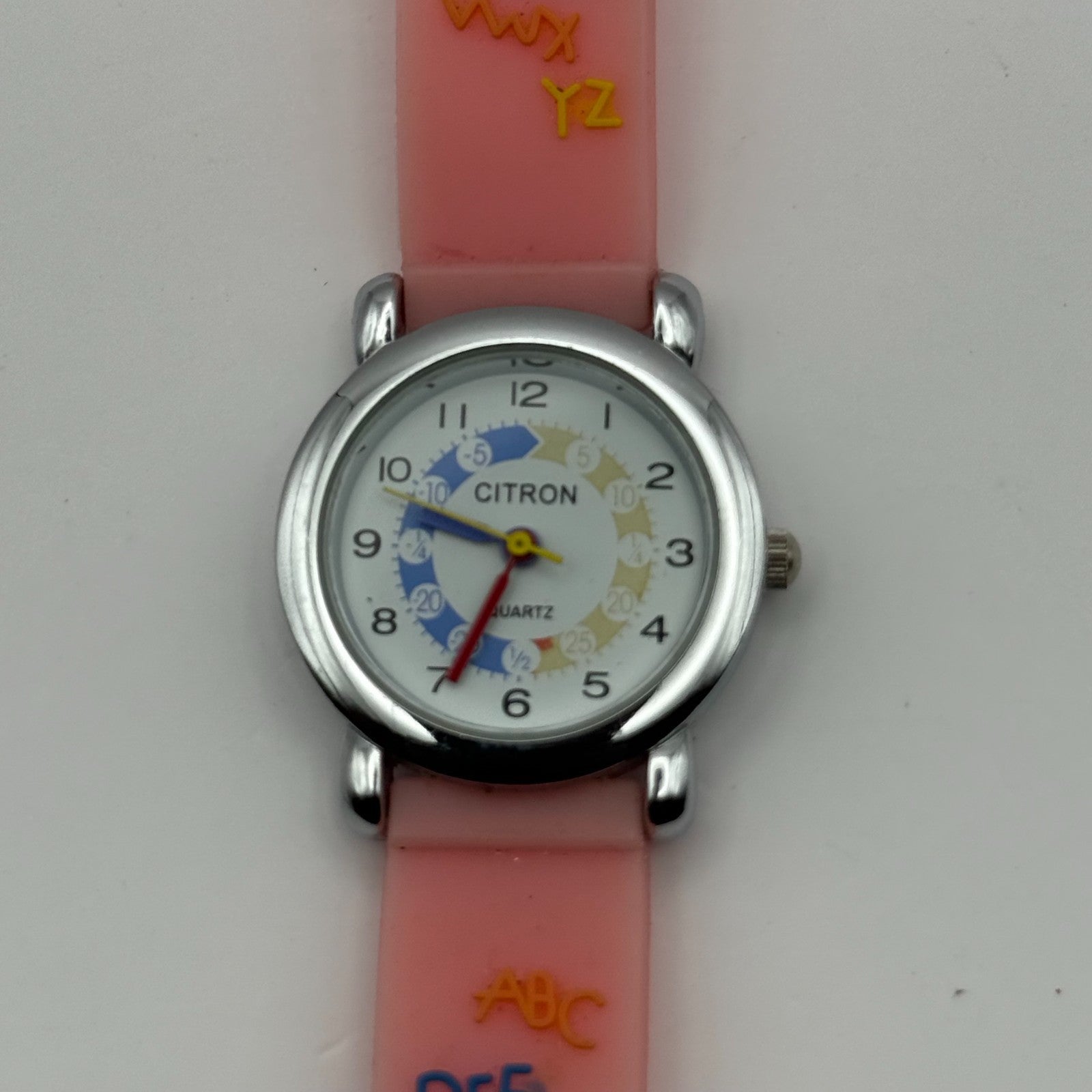 Citron Kids Quartz Watch ABC Alphabet Design Pink Strap Working 27mm New Battery