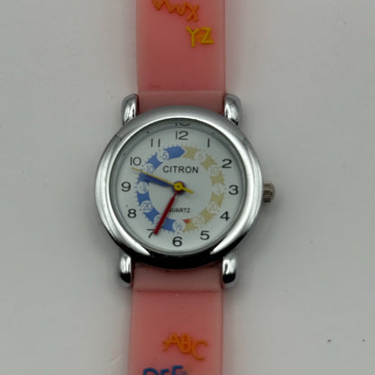 Citron Kids Quartz Watch ABC Alphabet Design Pink Strap Working 27mm New Battery