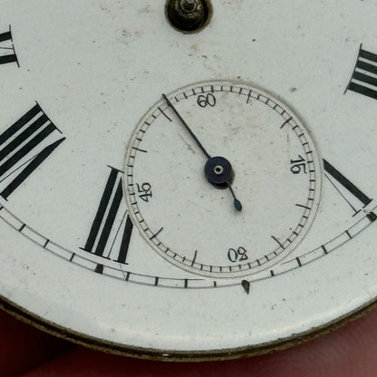 47.5mm Antique Key Wound Roman Numerals Pocket Watch Movement Dial PARTS REPAIR