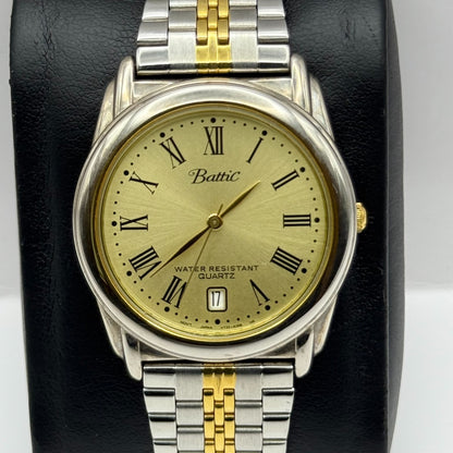 Battic Maruman Unisex Quartz Watch Two Tone Date Dial Gold Silver Working 33mm