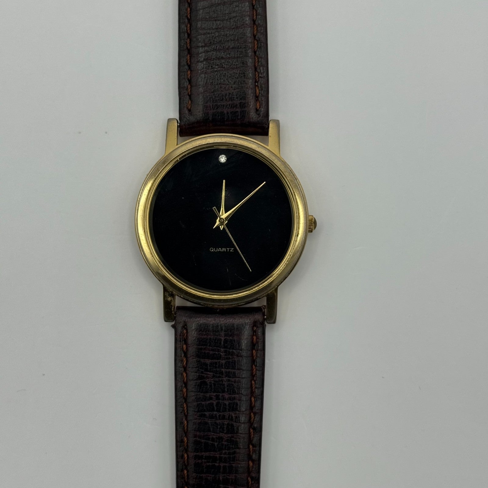 Jules Legassi Unisex Quartz Watch Genuine Diamond Black Dial Japan Working 34mm