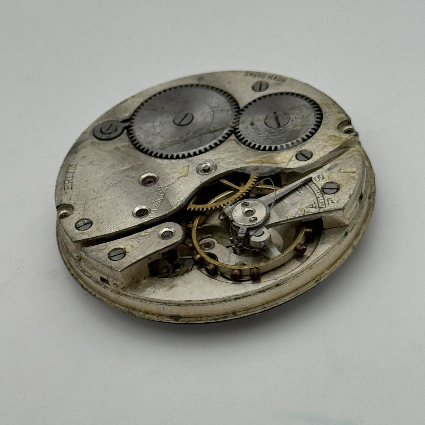 42.9mm Vintage Erlim Swiss Open Face Pocket Watch Movement PARTS REPAIR SPARES