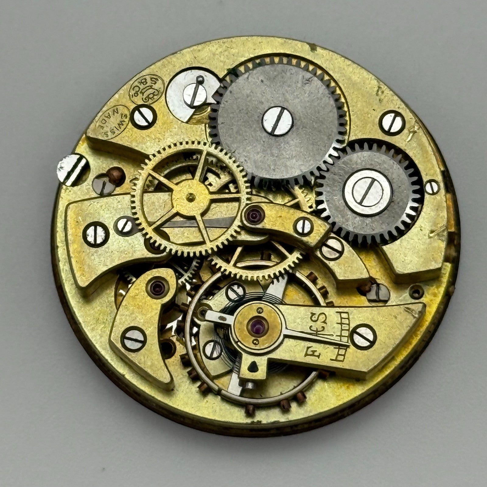 29.8mm Rare Antique Stauffer S S & Co Centre Seconds Trench Watch Movement PARTS