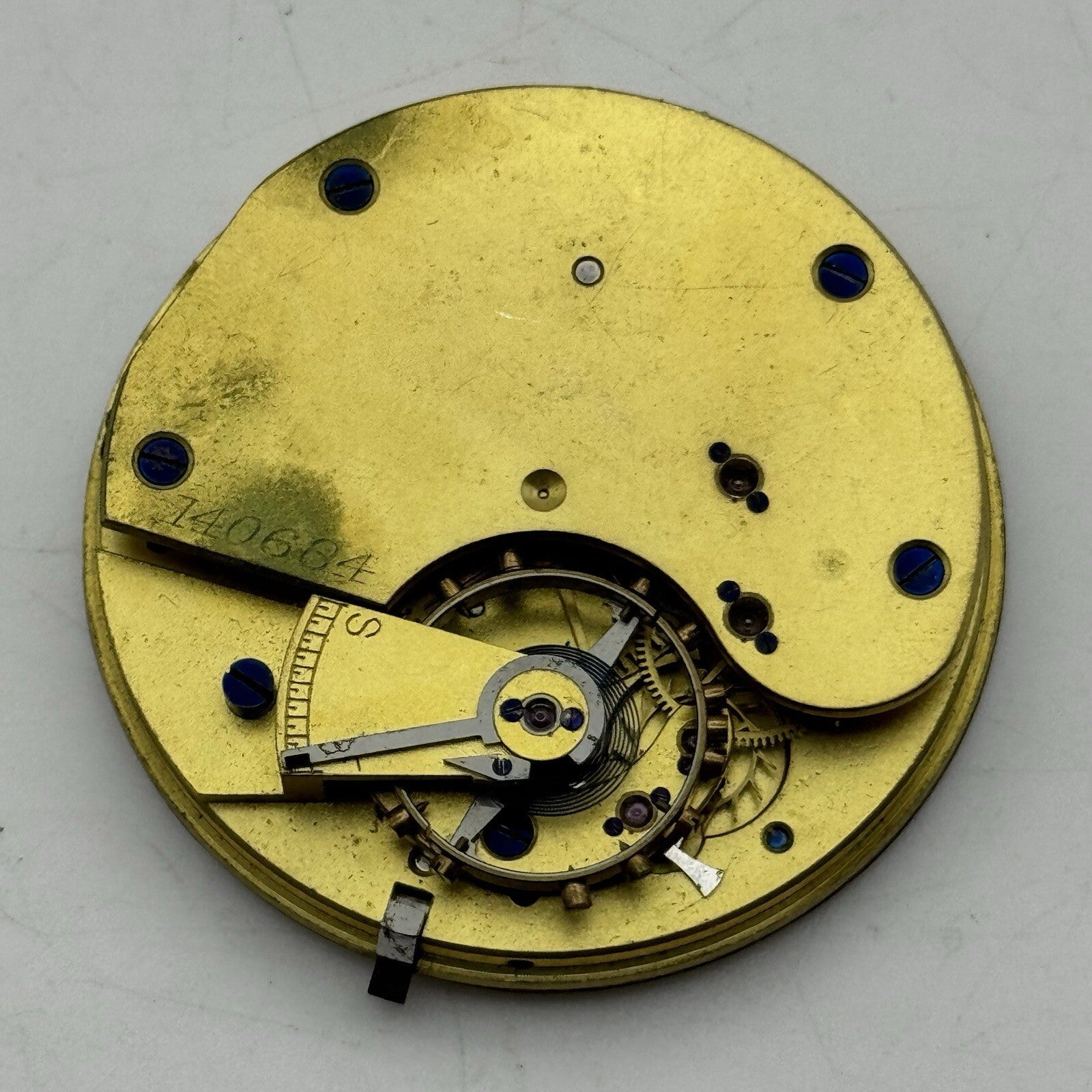 44.7mm Unidentified White Porcelain Dial Pocket Watch Movement FOR PARTS