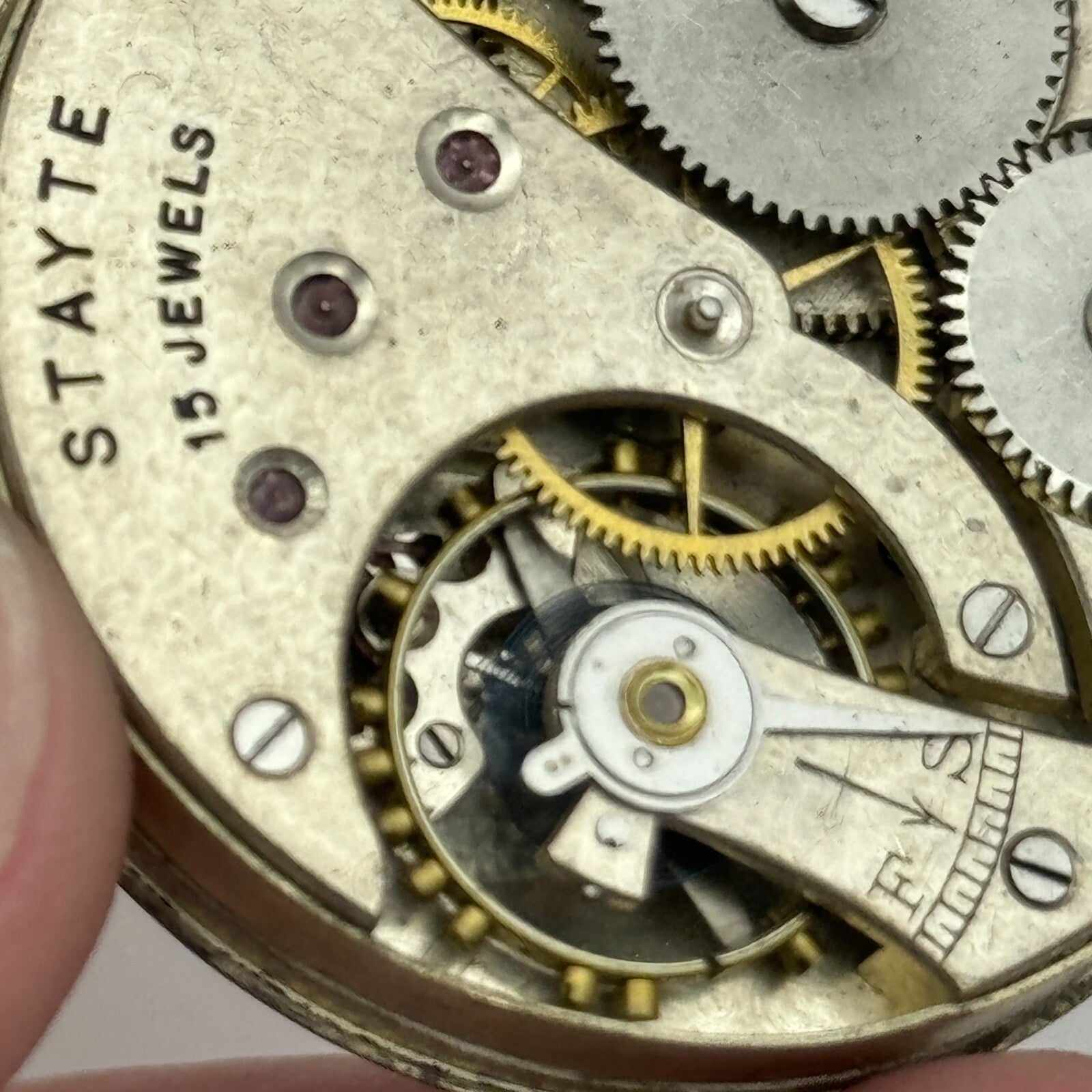 43mm Vintage Stayte 15 Jewels Swiss Made Pocket Watch Movement PARTS REPAIR