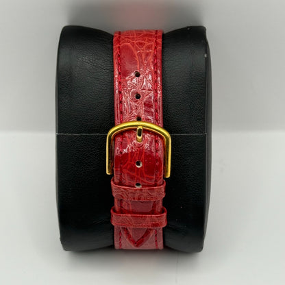 Aviatime Ladies Quartz Watch White Date Dial Red Leather Strap Working 33mm