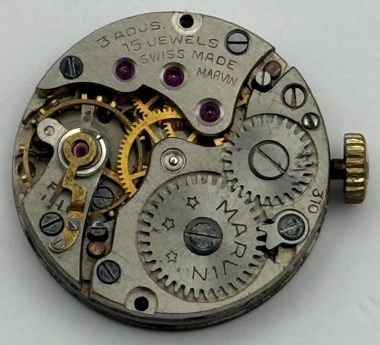 Marvin 310 Watch Movement Manual Wind Vintage Swiss 15 Jewels Parts 19.6mm