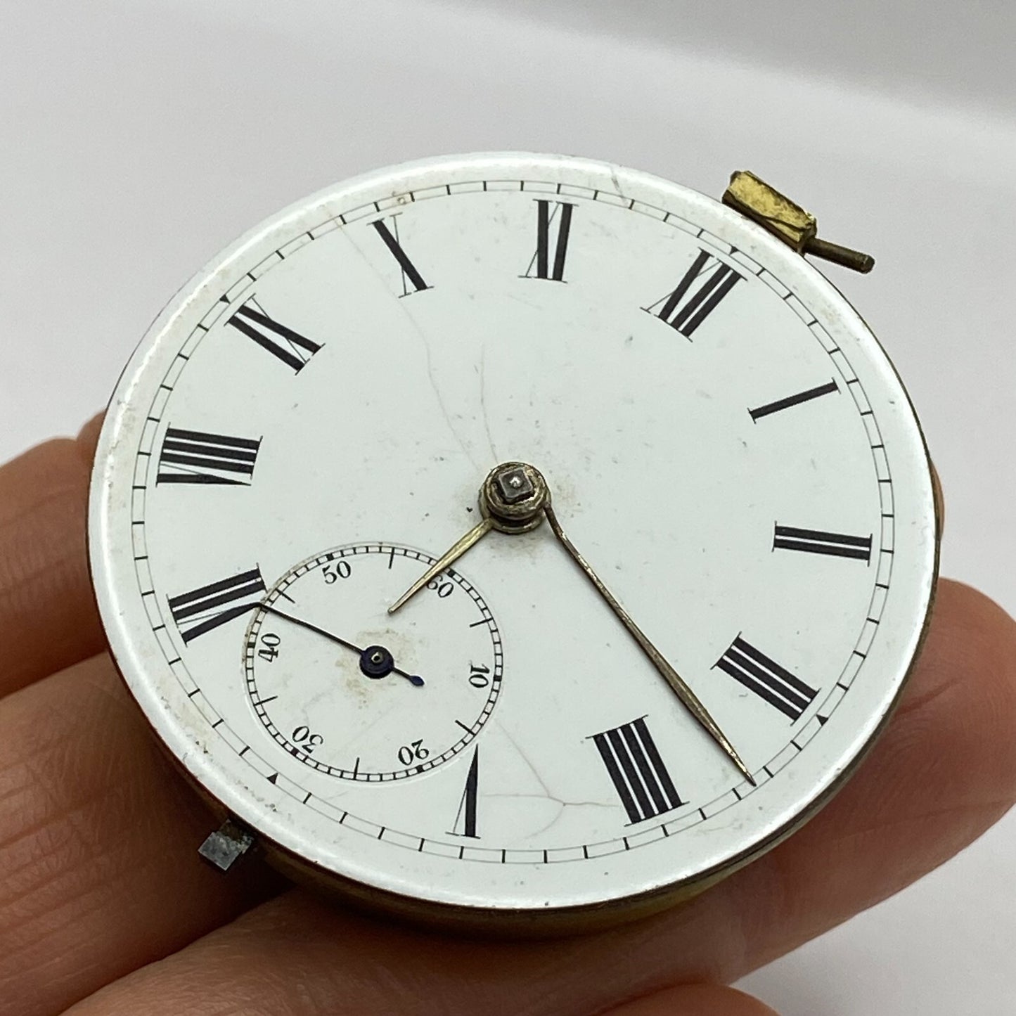44.6mm Antique Key Wound Reversing Pinion Pocket Watch Movement PARTS REPAIR