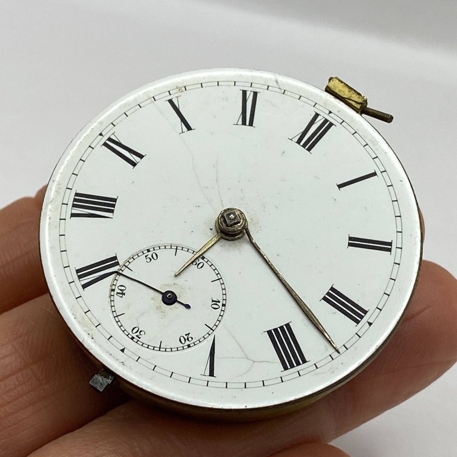 44.6mm Antique Key Wound Reversing Pinion Pocket Watch Movement PARTS REPAIR
