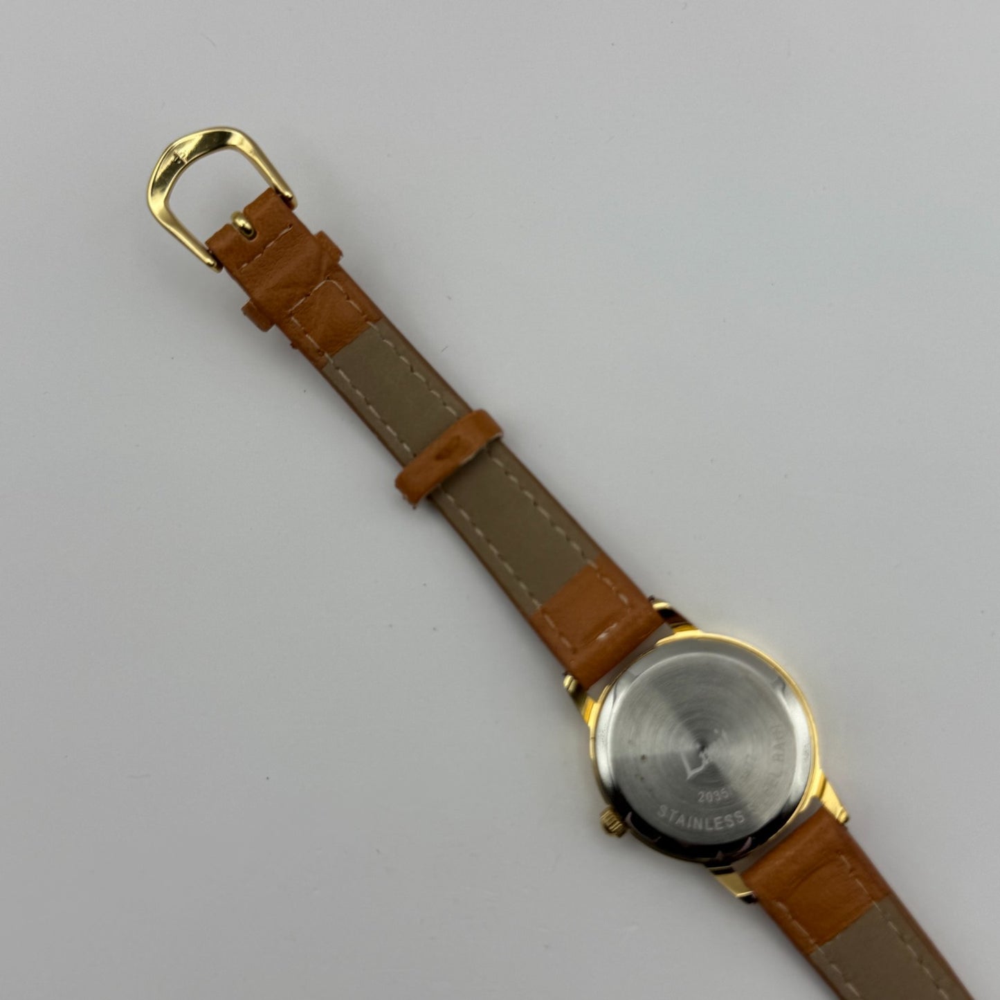 Limit Ladies Quartz Watch White Dial Gold Tone Case Brown Strap Working 25mm