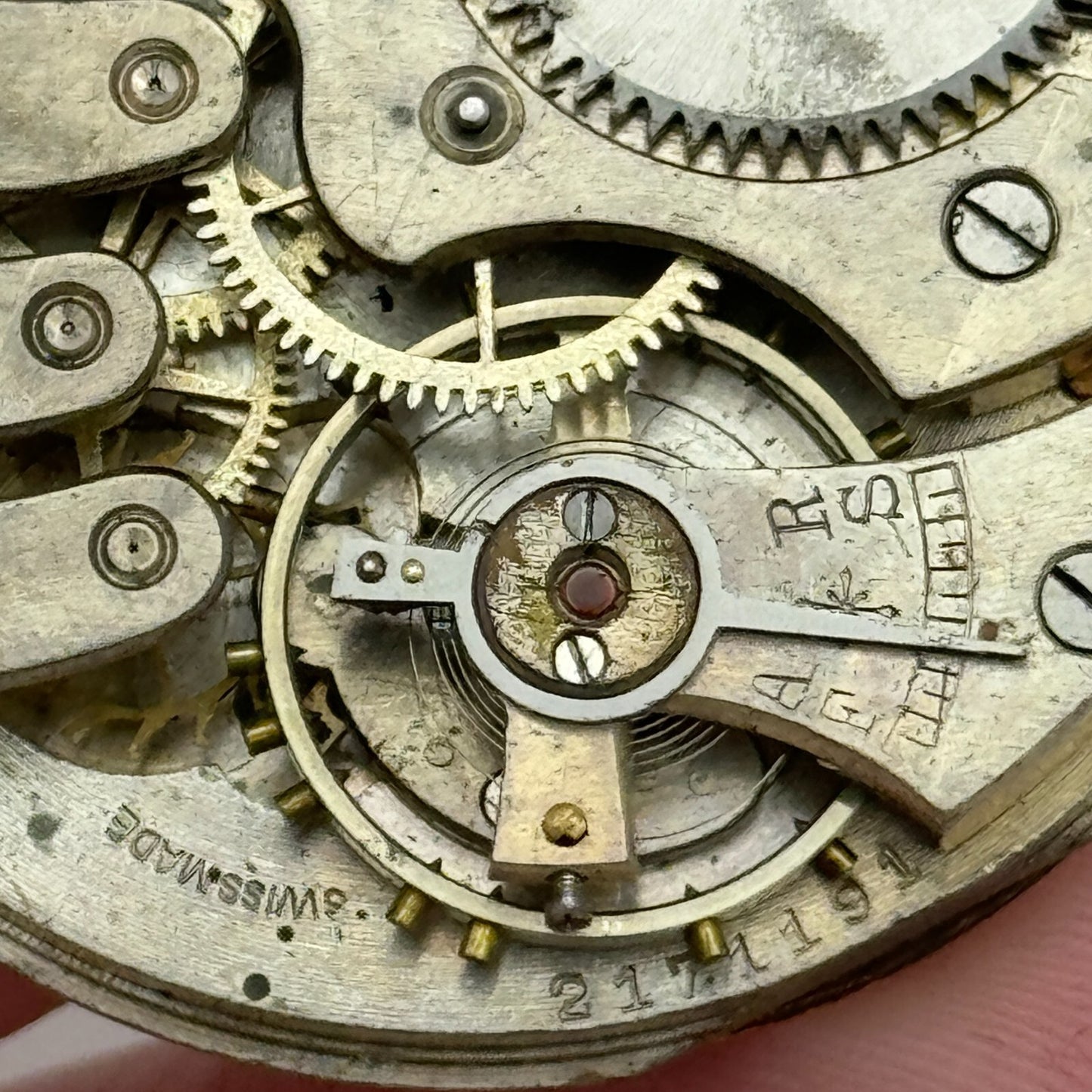 43mm Buren 7 Jewels Sub Seconds Swiss Vintage Hunter Pocket Watch Movement PARTS