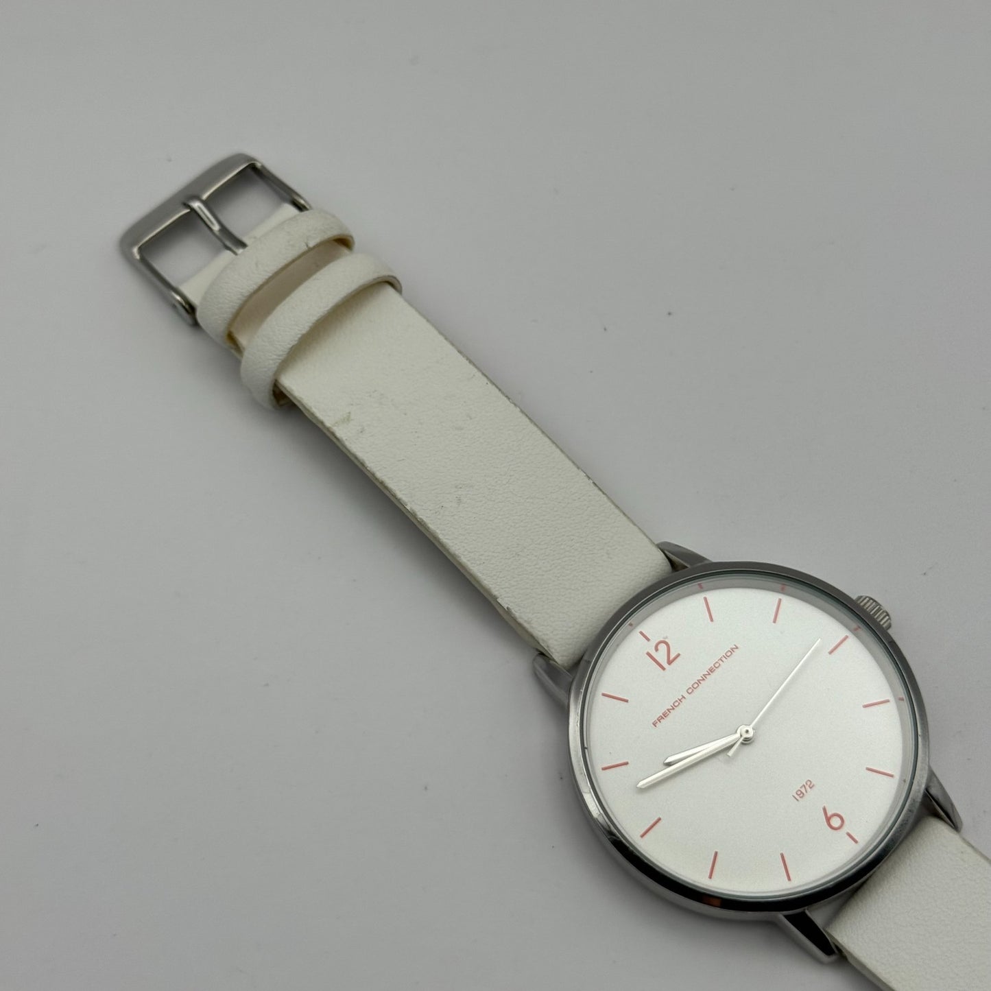 French Connection Ladies Quartz Watch White Strap Working 39mm New Battery