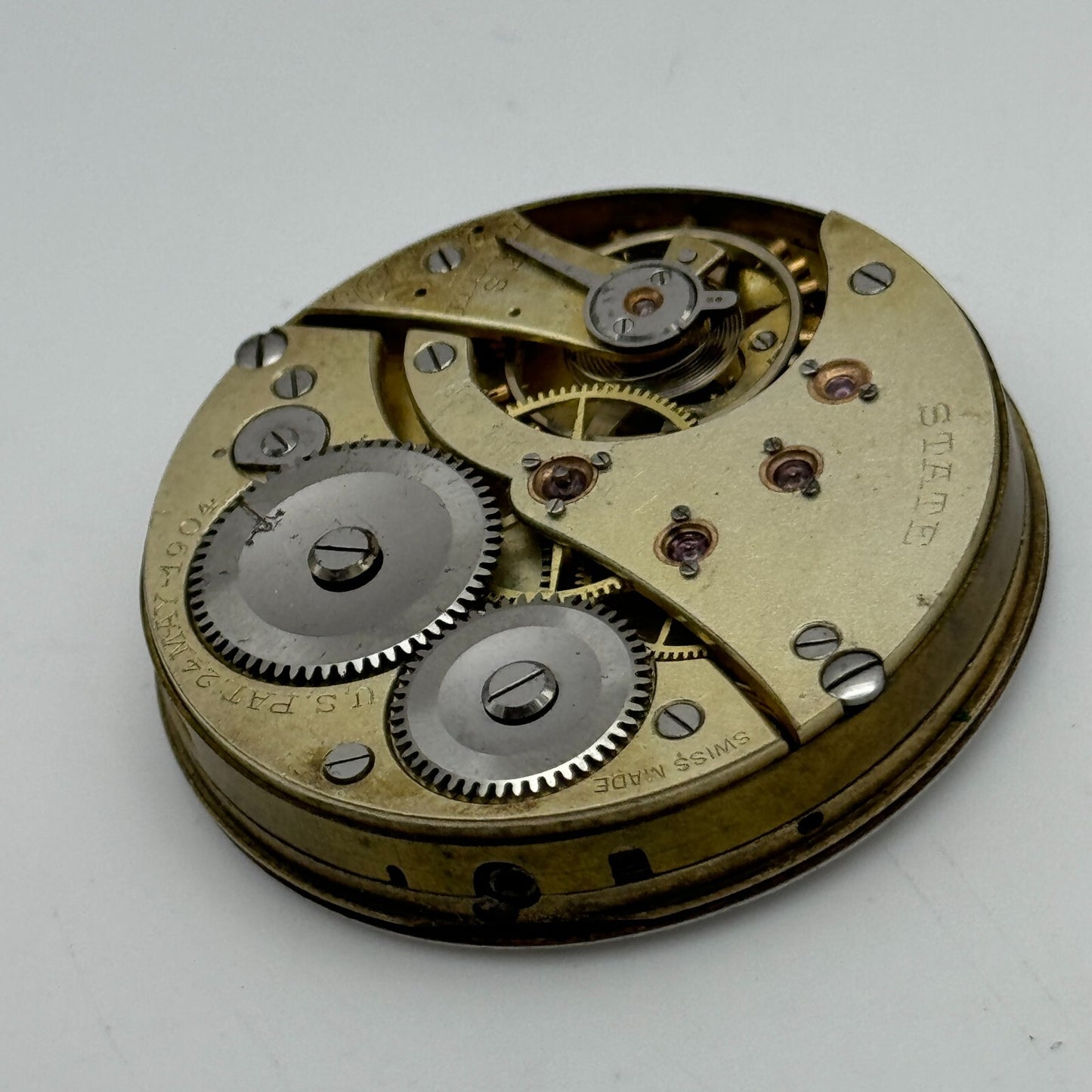 43mm Antique State US PAT.24MAY-1904 Swiss Hunter Pocket Watch Movement PARTS