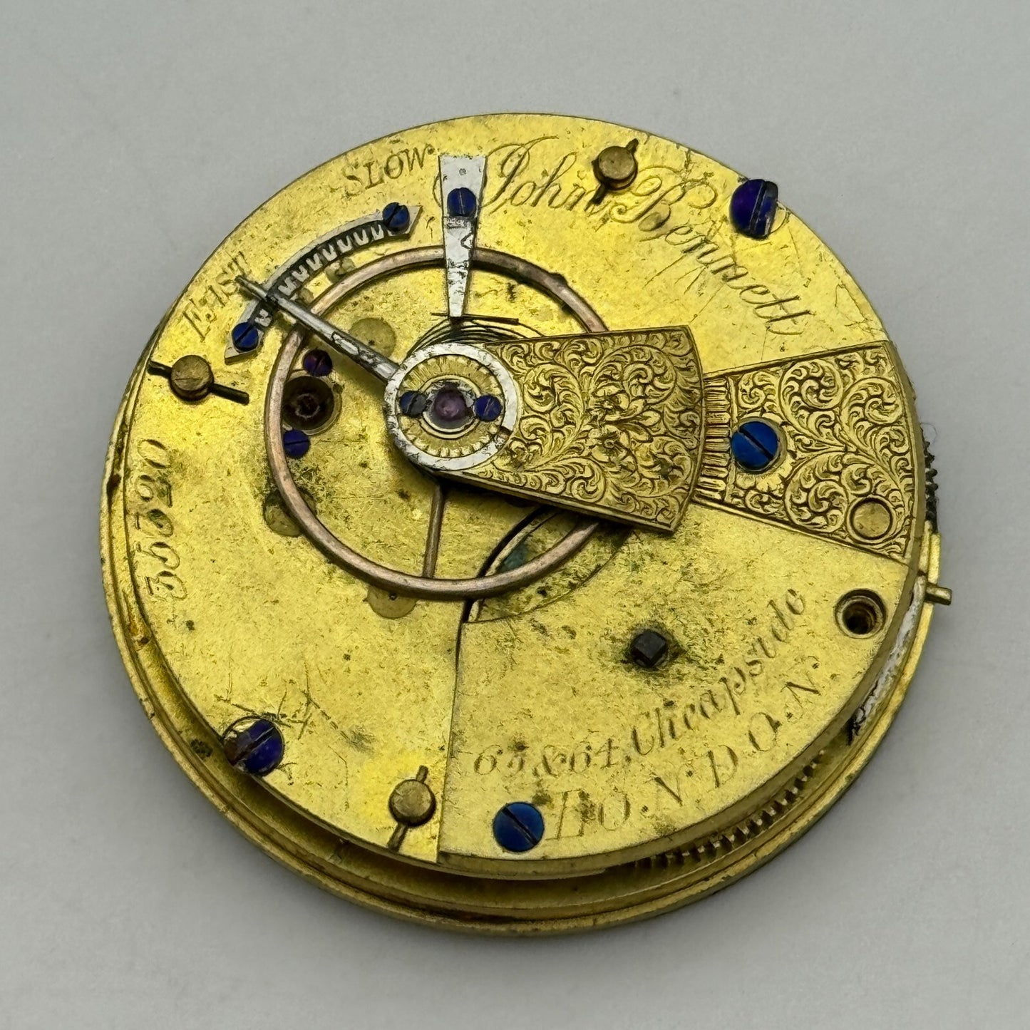 36mm John Bennett Cheapside London Antique Key Wound Pocket Watch Movement PARTS