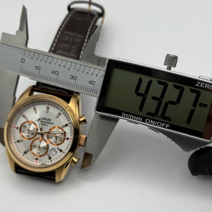 Lorus Chronograph Mens Watch 100M Quartz VD53-X024 Leather Strap 43mm Japan