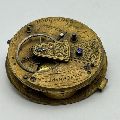 Fusee Pocket Watch Movement Antique English Wolverhampton Parts Repair 44.8mm