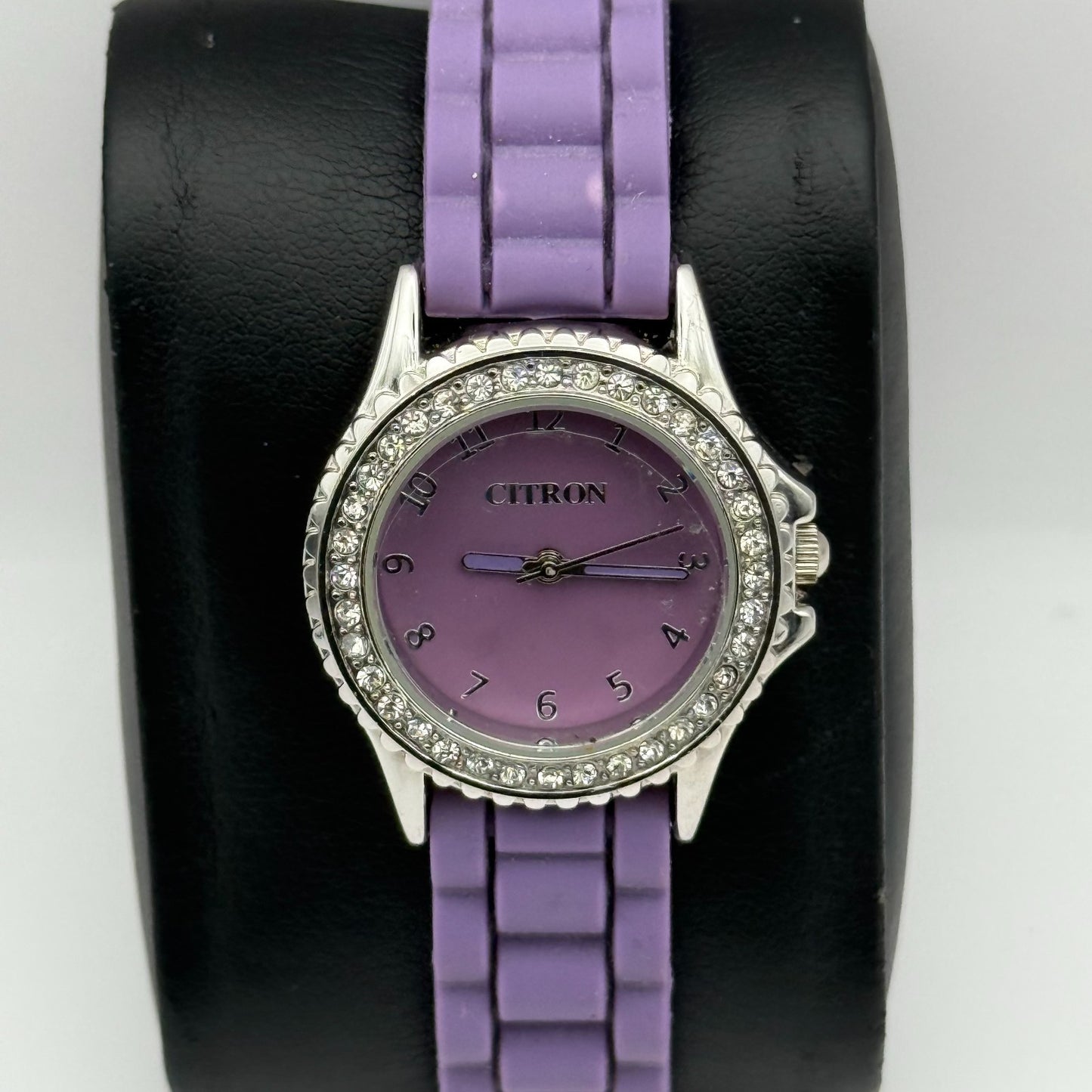 Citron Ladies Quartz Watch Crystal Accents Purple Strap Working 27mm New Battery