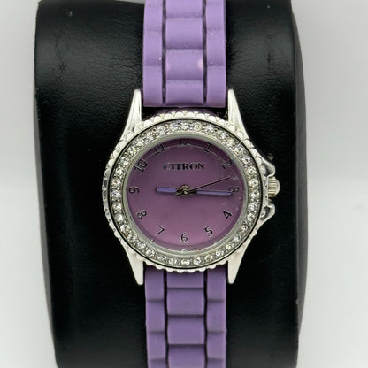 Citron Ladies Quartz Watch Crystal Accents Purple Strap Working 27mm New Battery