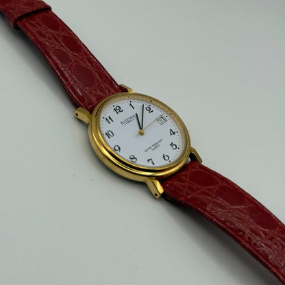 Aviatime Ladies Quartz Watch White Date Dial Red Leather Strap Working 33mm