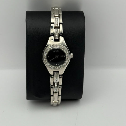 Citron BLC202 Ladies Quartz Watch Black Dial Silver Tone Bracelet Working 21mm