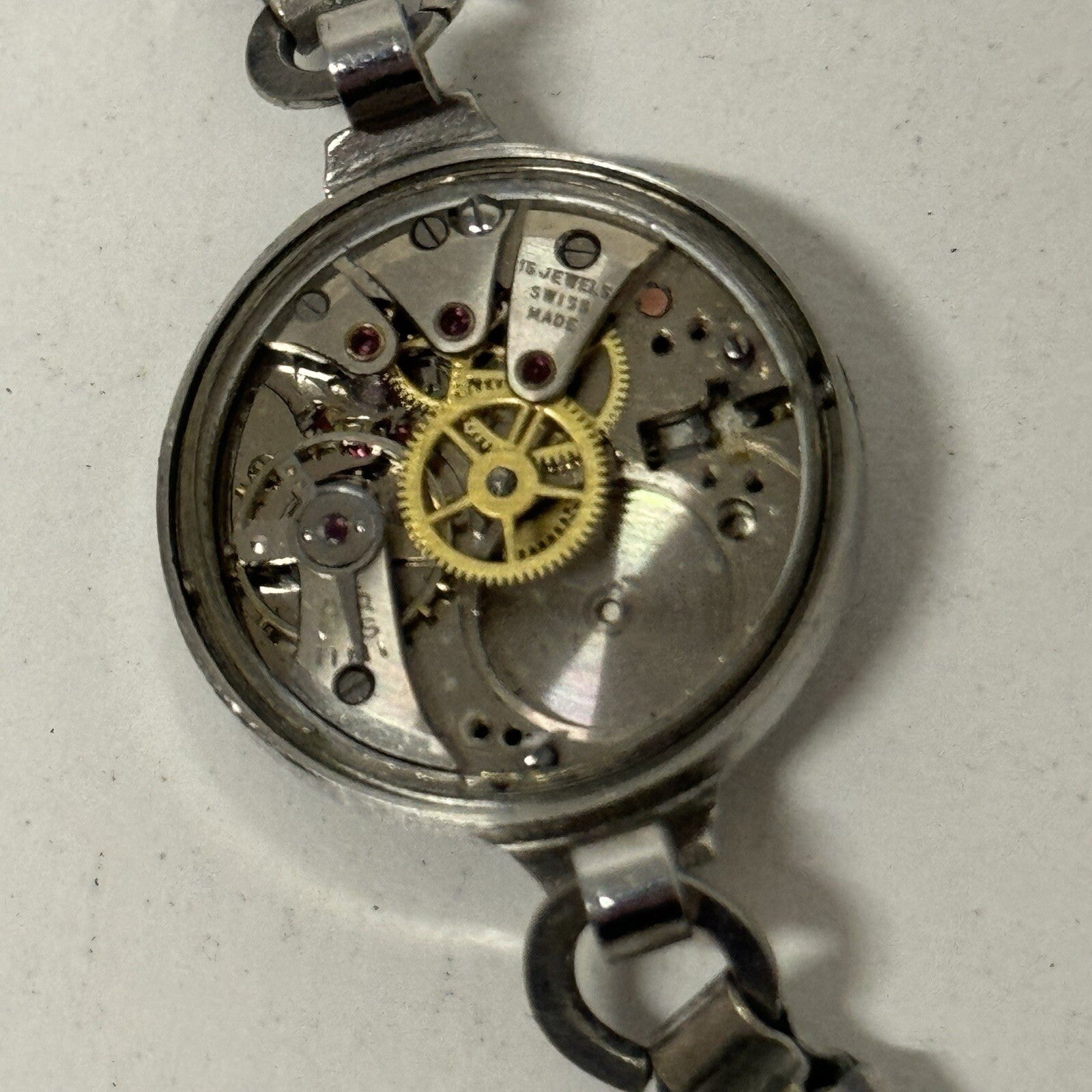 22mm Buren Sub Seconds Netonia Rodium Plated Strap Watch FOR PARTS