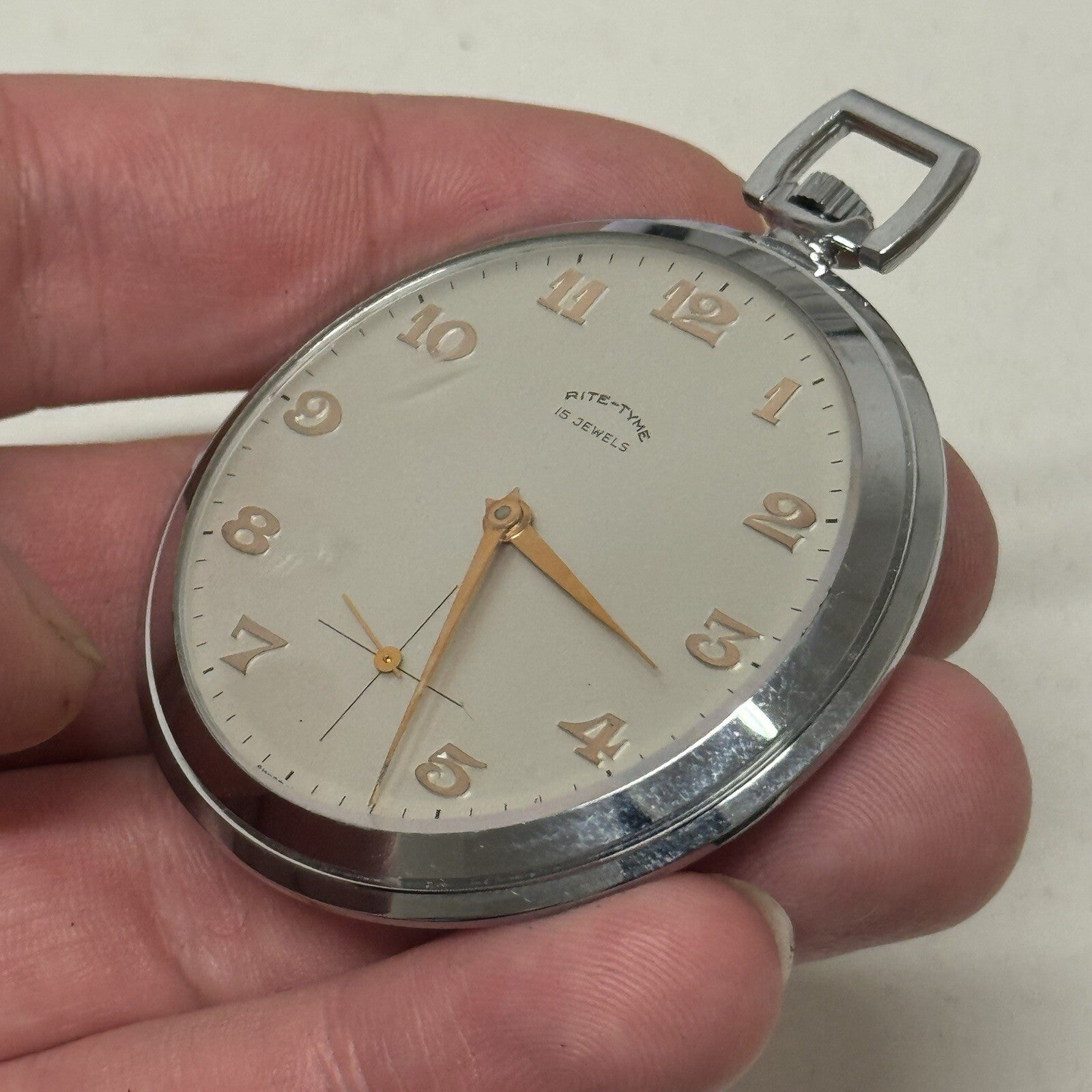 49mm Vintage NEW OLD STOCK Rite - Tyme Open Face Subdial Pocket Watch TO SERVICE