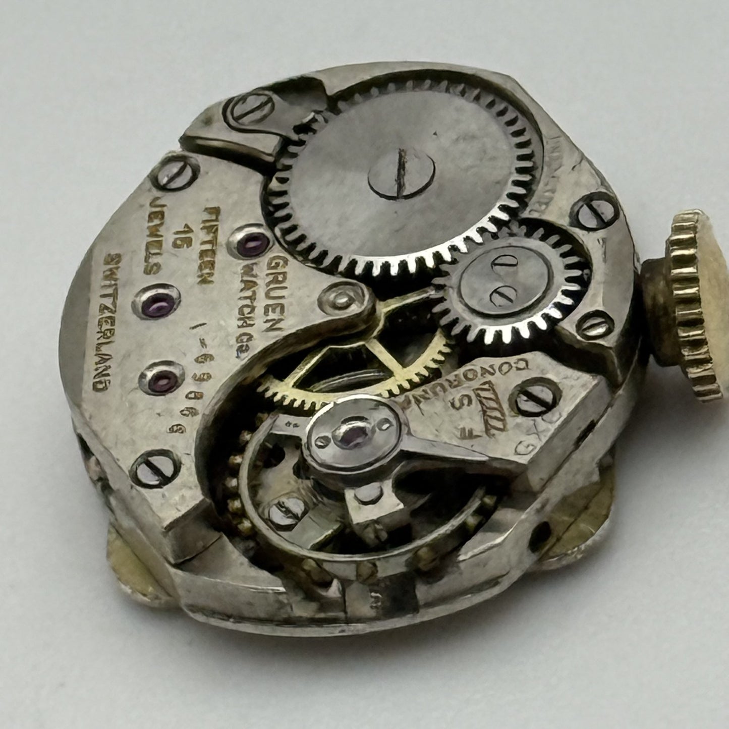15.1mm Vintage Gruen 1-69866 Manual Wind Watch Movement PARTS REPAIR
