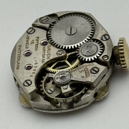 15.1mm Vintage Gruen 1-69866 Manual Wind Watch Movement PARTS REPAIR